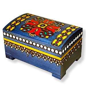 Wooden Box, 5417, Handcrafted Keepsake Chest, Blue with Flowers, 8x5 