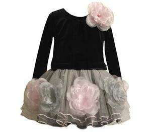 NWT* BONNIE JEAN Flower Applique Black Dress Size 2T 4T  