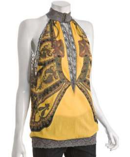 Free People yellow paisley voile lace trim blouse   