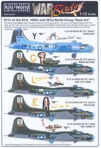   Decals 1/72 B 17 FLYING FORTRESS NOSE ART 91st 100th 381st Bomb Group