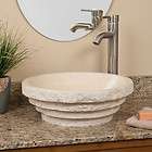 Cream Egyptian Marble Tiered Round Vessel Sink with Chiseled Exterior
