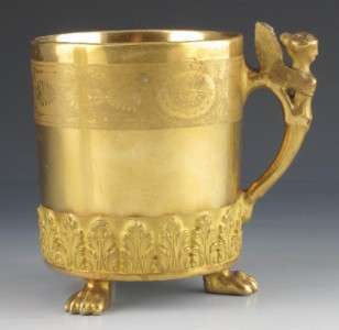 OLD PARIS FRENCH PORCELAIN GILT CUP, WINGED MAIDEN HANDLE, 1840  