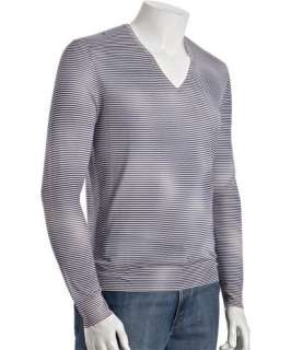Prada plum faded stripe silk v neck sweater