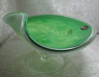 Murano Green White Crystal Art Glass Candy Dish Bowl  