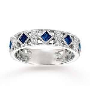  14k White Gold Filigree Diamond Sapphire Stackable Ring Jewelry