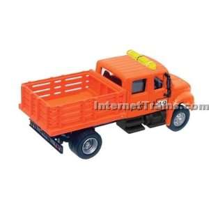   International 4300 2 Axle Crew Cab Stake Bed Truck   Orange Toys