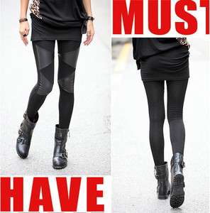 Korea Women stylish PU leather partchwork CML6176 Leggings Pants 