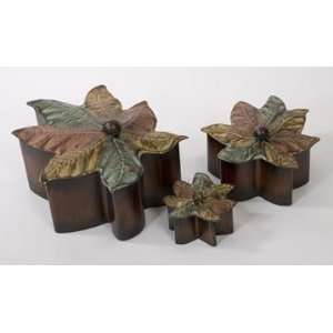  Set of 3 Country Rustic Autumn Maple Leaf Lidded Boxes 