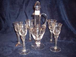Home Essentials Crystal Hand Etched Grape Pattern Wine Decanter & 5 