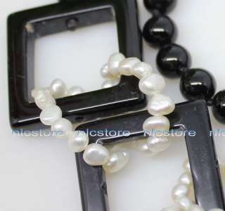 natural fw pearl black agate necklace jewelry gem stone  