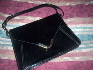 Black Patent Leather Vintage Evening Bag Purse Clutch  