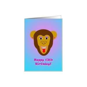  Happy 13th Birthday   Smiling Monkey with Braces   purple 