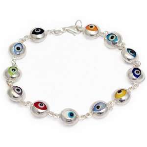 Evil Eye Bracelet Sterling Silver and Colorful Italian Murano Glass 