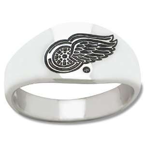  Sterling Silver Detroit Red Wings Logo Enamel Ring NEW 