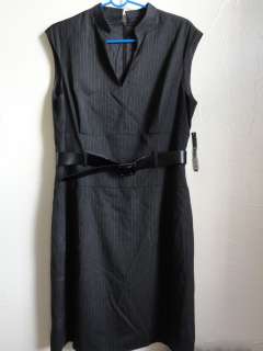 TAHARI BY ASL CARRIE SLEEVELESS DRESS WITH BELT, Dark Grey, Size 6 