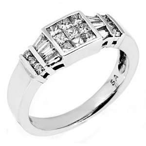  18k White Gold 1 Carat Invisible Princess Baguette & Round 