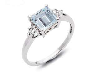   93 Emerald Cut Aquamarine & Diamond Custom Ring 10k White Gold  