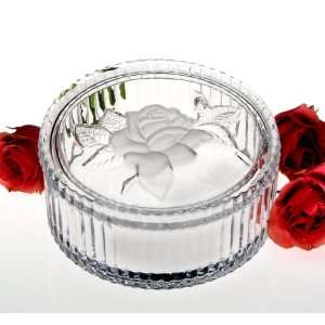  CRYSTAL BOX WITH FROSTED ROSE DESIGN COVER   Candy Dish 