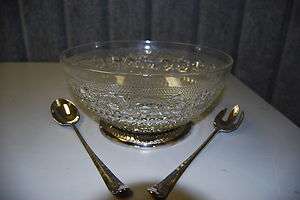 Silver Footed, Prsd Glass Salad Bowl with Silver Plated, Serving 