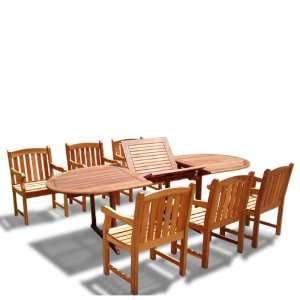   V144SET22 Oval Extension Table and Wood Armchair Outdoor Dining Set