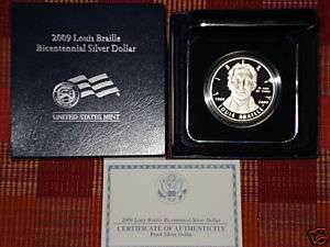 Louis Braille Bicentennial Proof 90% Silver Dollar  
