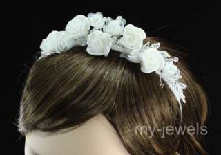 Wedding Bridal White Rose Satin Headband Tiara T1366  