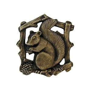 Grey Squirrel Cabinet Knob (Looking Right), Antique Brass