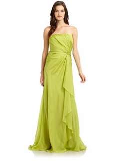 Carmen Marc Valvo   Side Ruched Chiffon Long Gown