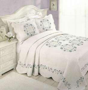 BECKY EMB FLORAL SCALLOP BLUE LAVENDER ALL COTTON QUILTED BEDSPREAD T 