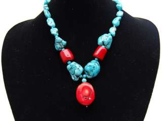 Fabricated Turquoise Strawberry Red Bead Stone Necklace  