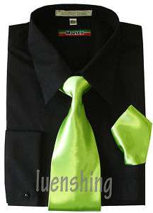 Black French Cuff shirt_Neon Green Tie 19 34/35 3XL  
