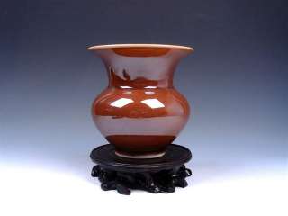   Monochrome Pure Brown Hand Glazed Large Mouth Porcelain Urn Vase