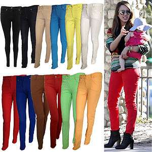 NEW LADIES SKINNY FIT COLOURED STRETCH JEANS WOMENS JEGGINGS TROUSERS 