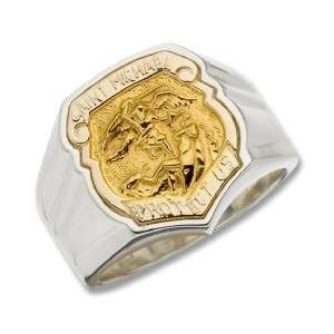 St Michael Protect Us Sterling Silver 14kt Gold RING   