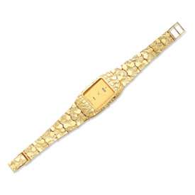 10k Gold Mens Champagne Dial Square Face Nugget Watch  