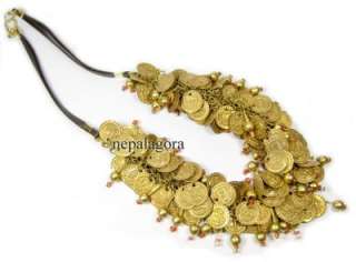   gold tone BANJARA design Coin dance NECKLACE Indian Jewelry  