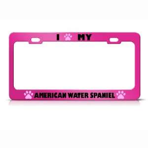 American Water Spaniel Paw Love Pet Dog Metal license plate frame Tag 