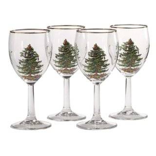 Spode Christmas Tree 14 Ounce DOF Glasses with Gold Rims, Set of 4 