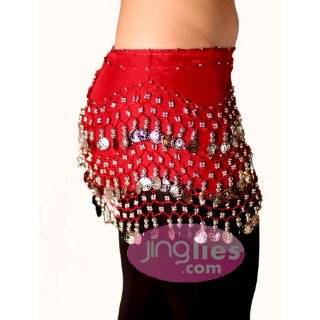 Red Belly dance skirt with silver coins
