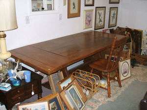 Solid Pine Pegged Trestle Dining Table with 2 Leafs  