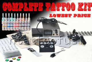 Tattoo Kit 2 Top Machine Gun 20 Color Ink Power Supply Needle Tip Grip 