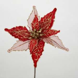  Club Pack of 12 Artificial Sheer Red and Gold Poinsettia 