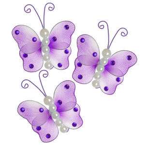 mini purple butterfly decor pearl wedding bridal lot decoration 