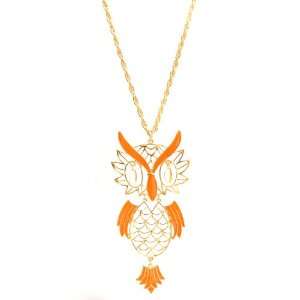  Gold Plated Chunky Neon Coral Owl Necklace Everything 
