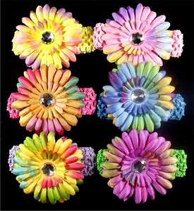 sets baby girl rainbow daisy flower hair clip bow crystal crochet 