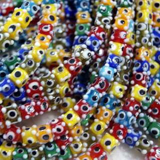 Lampwork Evil Eye Glass Cubes Colorful beads 7mm 4 side  
