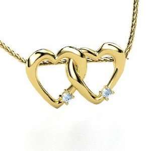  Two Linked Hearts Pendant, 14K Yellow Gold Necklace with 