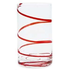 Laura Glass Red Ribbon High Ball Glass 20 Oz.  Kitchen 