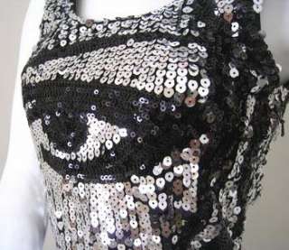 EYE & MOUTH SILVER SEQUIN BEADED PARTY SHORT DRESS  