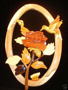 Hand Carved Wood Art Intarsia HUMMINGBIRD ROSE BUTTERFLY BEE Sign Wall 